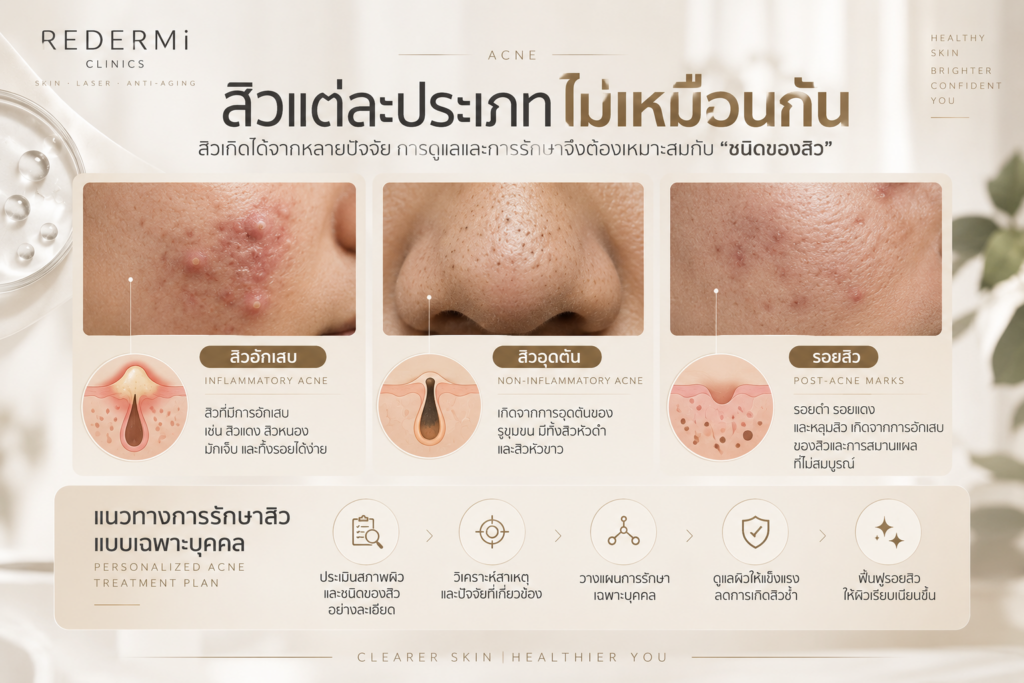 แนวทางรักษาสิวตามระดับความรุนแรง | REDERMi Clinics บางนา